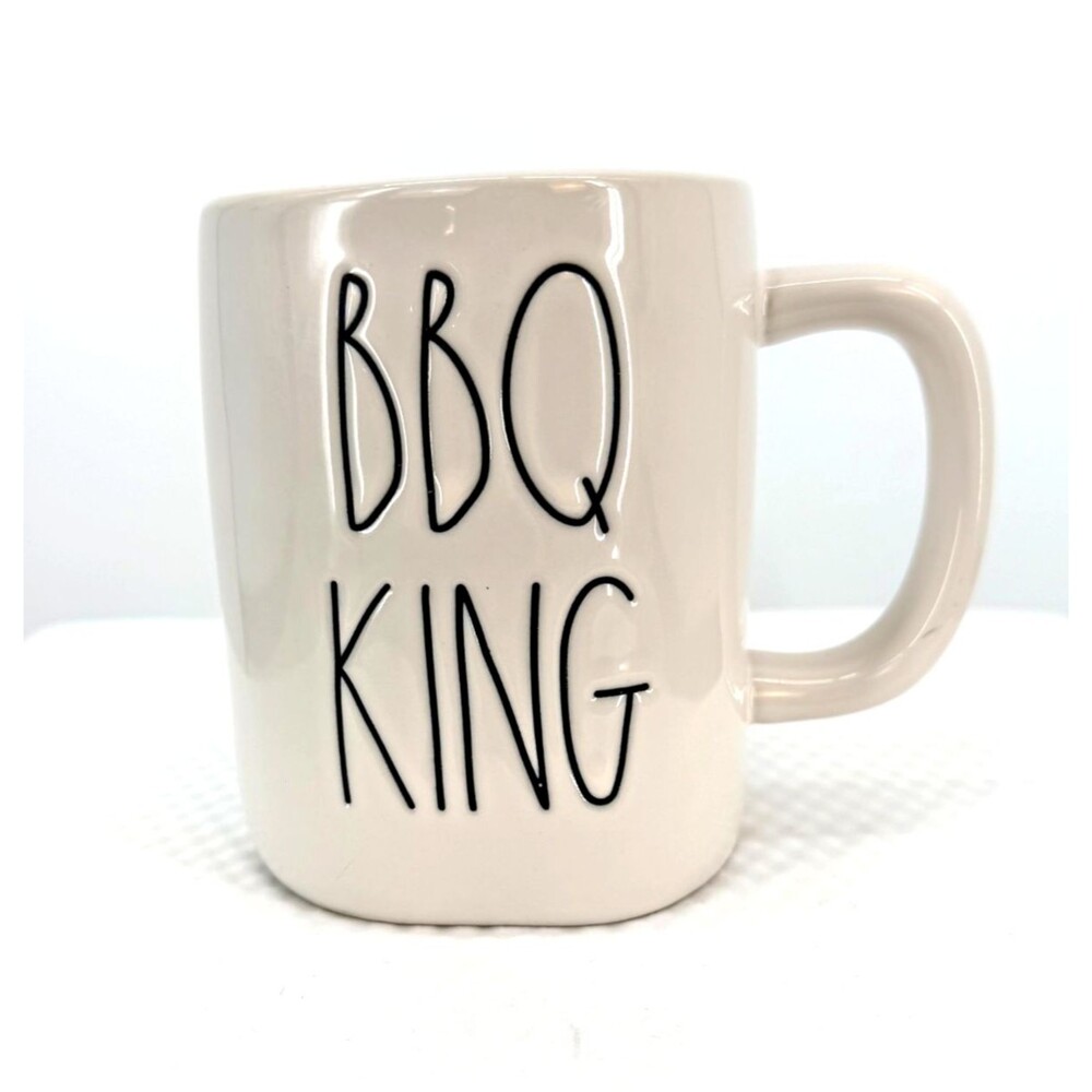 Rae Dunn BBQ KING Mug Artisan Collection Magenta 202 Gray Interior Ceramic